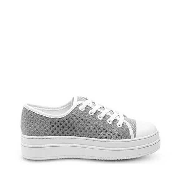 J SLIDES Natasha Platform Sneaker Light Gray Crochet Lace Up Low-Top Shoes NWOB - Picture 2 of 5
